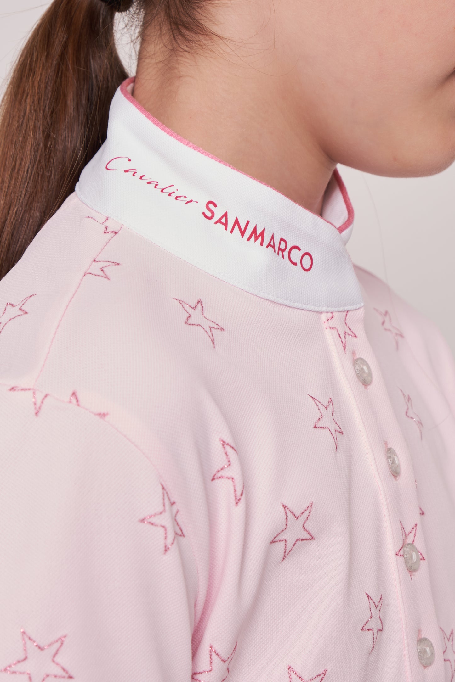 COMPETITION POLO GIRLS S/S RIDER PINK STARS PIQUET