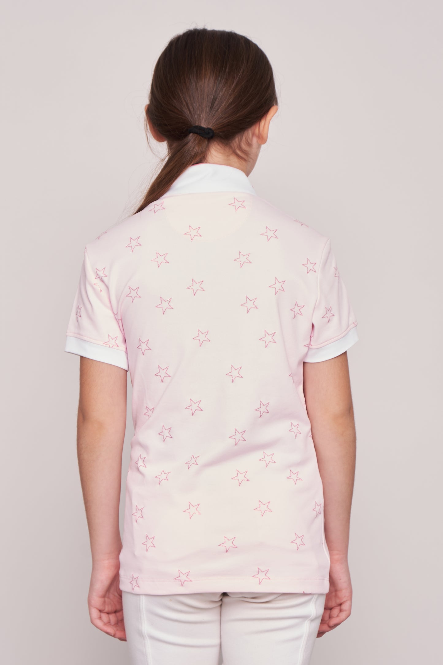 COMPETITION POLO GIRLS S/S RIDER PINK STARS PIQUET