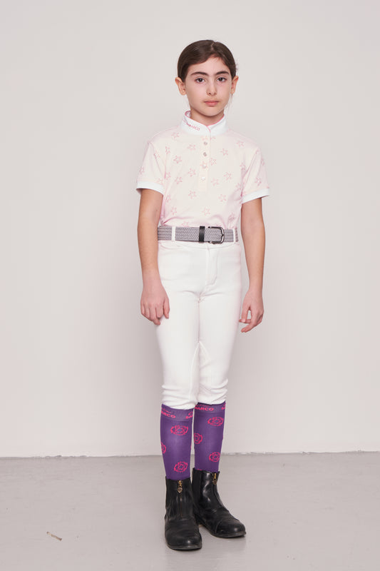COMPETITION POLO GIRLS S/S RIDER PINK STARS PIQUET