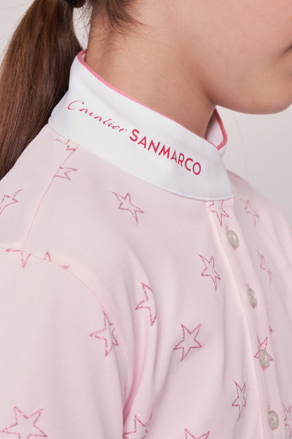 COMPETITION POLO GIRLS S/S RIDER PINK STARS PIQUET