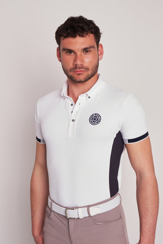 COMPETITION POLO MAN S/S RIDER WHITE/NAVY  PIQUET